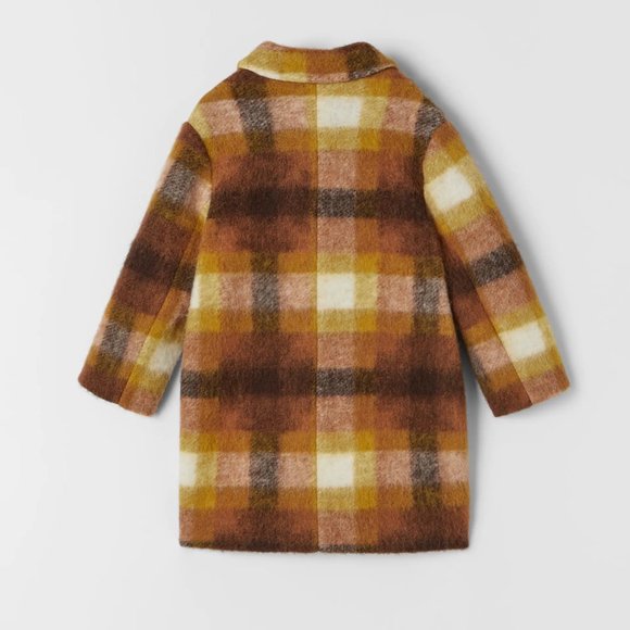 ZARA | Wool Plaid Coat Mustard Yellow - Picture 4 of 7